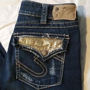 EUC-"Silver Jeans" Gold Glitter-Suki Surplus Jeans